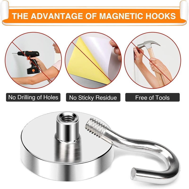 MIKEDE Magnetic Hooks Heavy Duty, 50 Lbs Magnet with Hooks for Cruise Cabins, Strong Magnets Neodymium for Hanging, Magnetic Wall Hooks for Refrigerator, Locker Decoration, Workplace -10Pack - Image 4